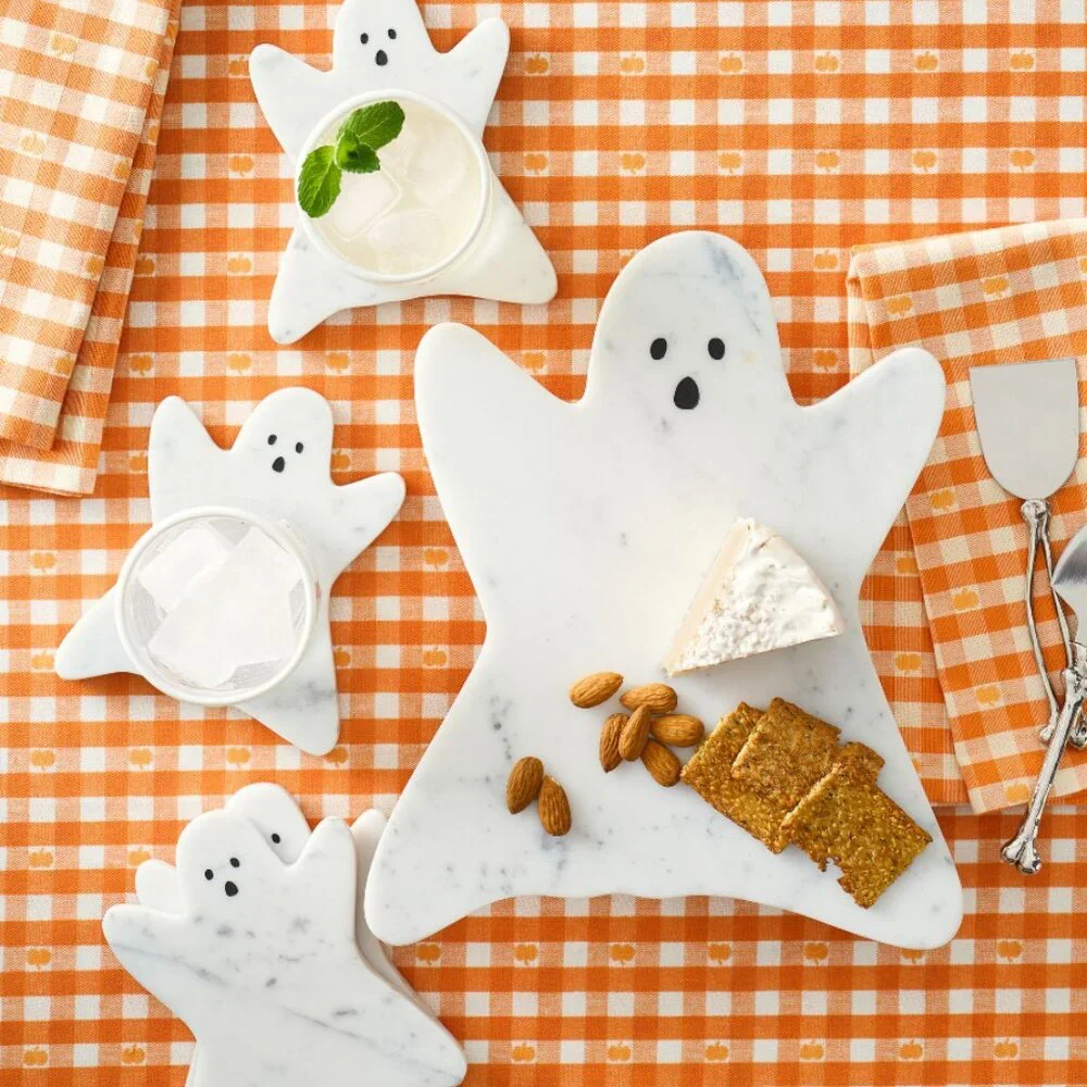Pottery Barn Figural Ghost Marble Coasters - Set of 4